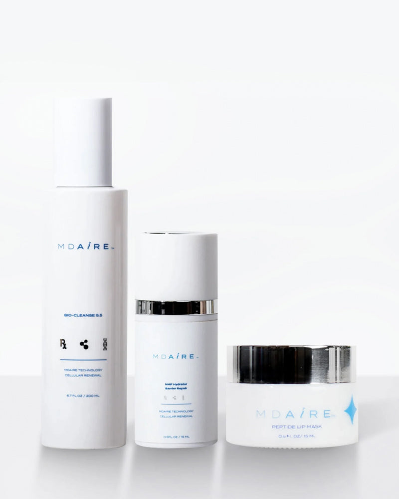 Get Started Bundle with MDAiRE Bio Cleanse 5.5 Face Wash, NMF Hydrator Mini, and Peptide Lip Mask in gallery 1