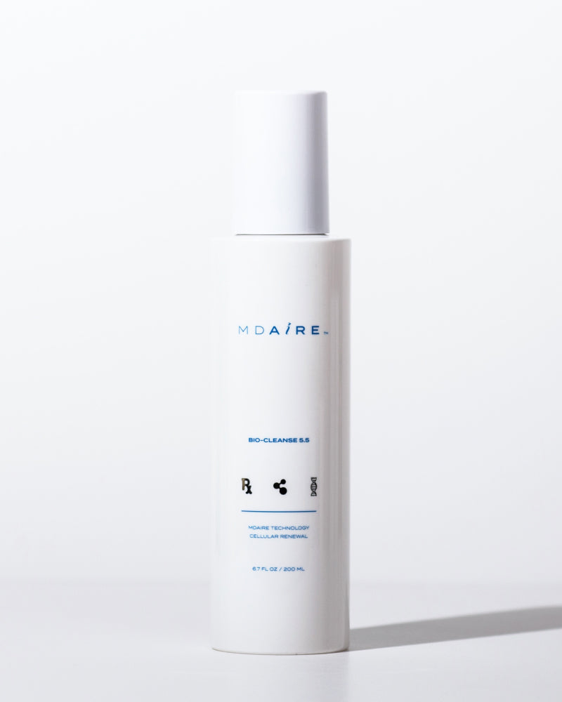 MDAiRE Bio-Cleanse 5.5 Face wash bottle in bright minimal setting highlighting sleek design gallery position 1