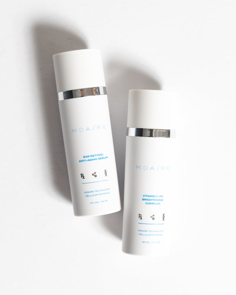 Correct and Protect Duo by MDAiRE with sleek white bottles featuring Retinol and Vitamin C in gallery position 1