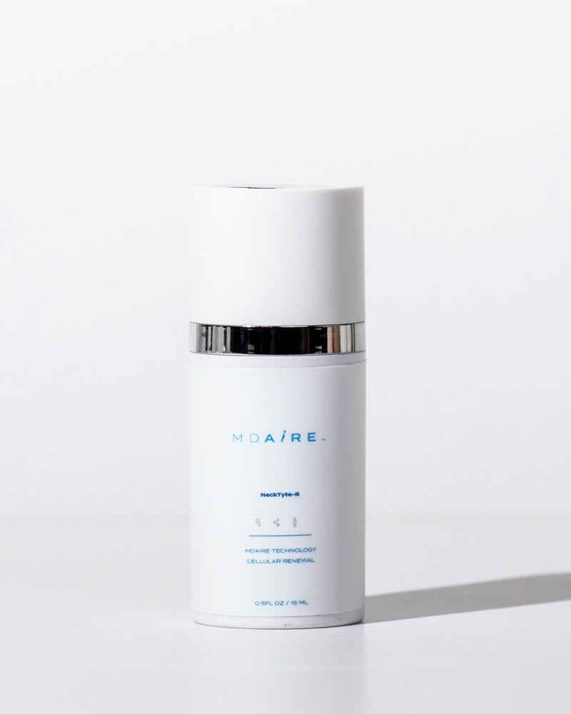 Neck Tyte-R white bottle with silver band highlighting MDAiRE cellular renewal formula gallery position 1
