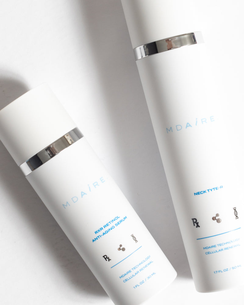 Anti-Aging Duo with sleek white bottles emphasizing advanced MDAiRE cellular renewal formula gallery position 1