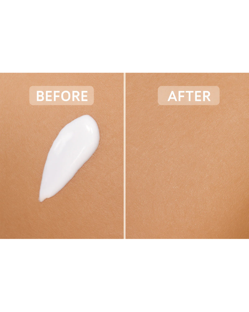 Clear Fusion Sunscreen before and after application showing a lightweight, transparent finish on skin gallery position 1